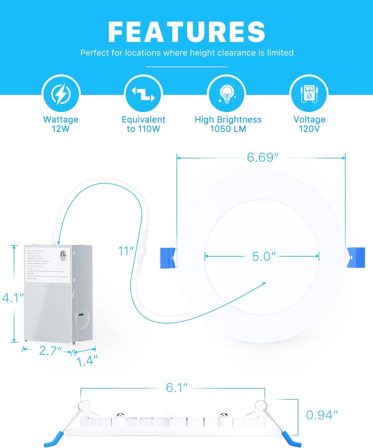 Ensenior 16 Pack 6" Ultra-Thin LED Recessed Ceiling Light with Junction Box