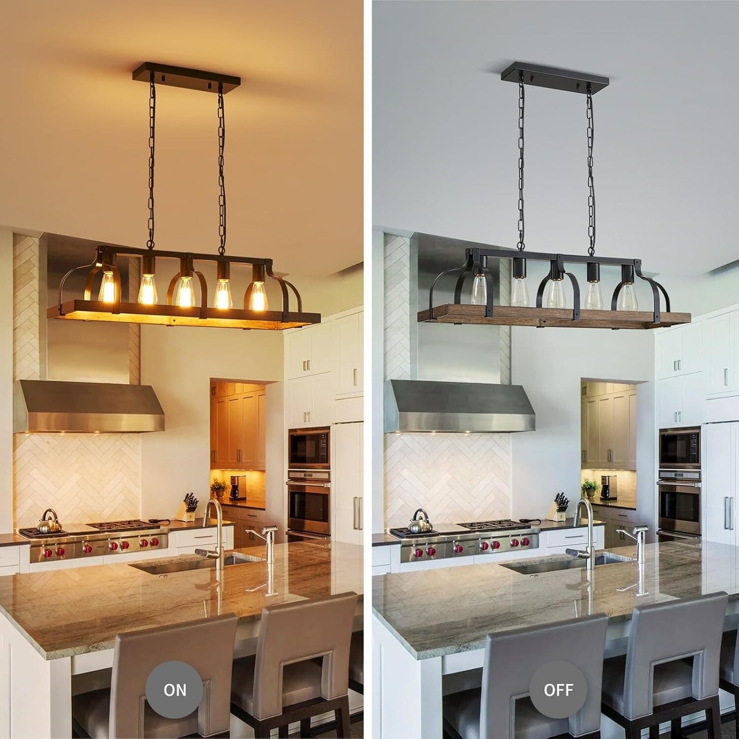 WUZUPS 5-Light Metal Chandelier Imitation Wood Grain Linear Pendant Ceiling Ligh