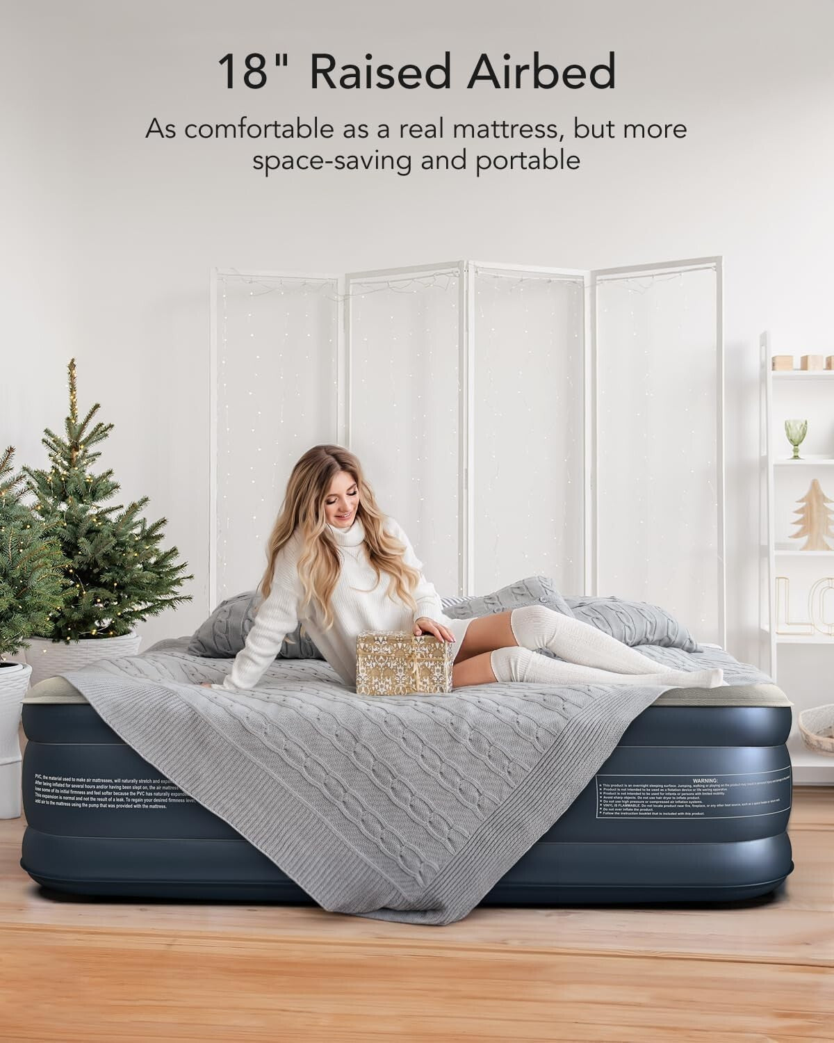 iDOO Air Mattress with Built-in Pump for Guests and Home Use, 18 Inch Height