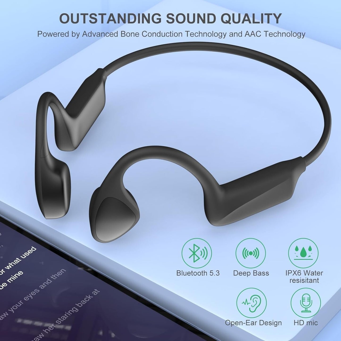 Bone Conduction Headphones - Bluetooth 5.3 Open Ear Headphones with HD Mic,12hrs
