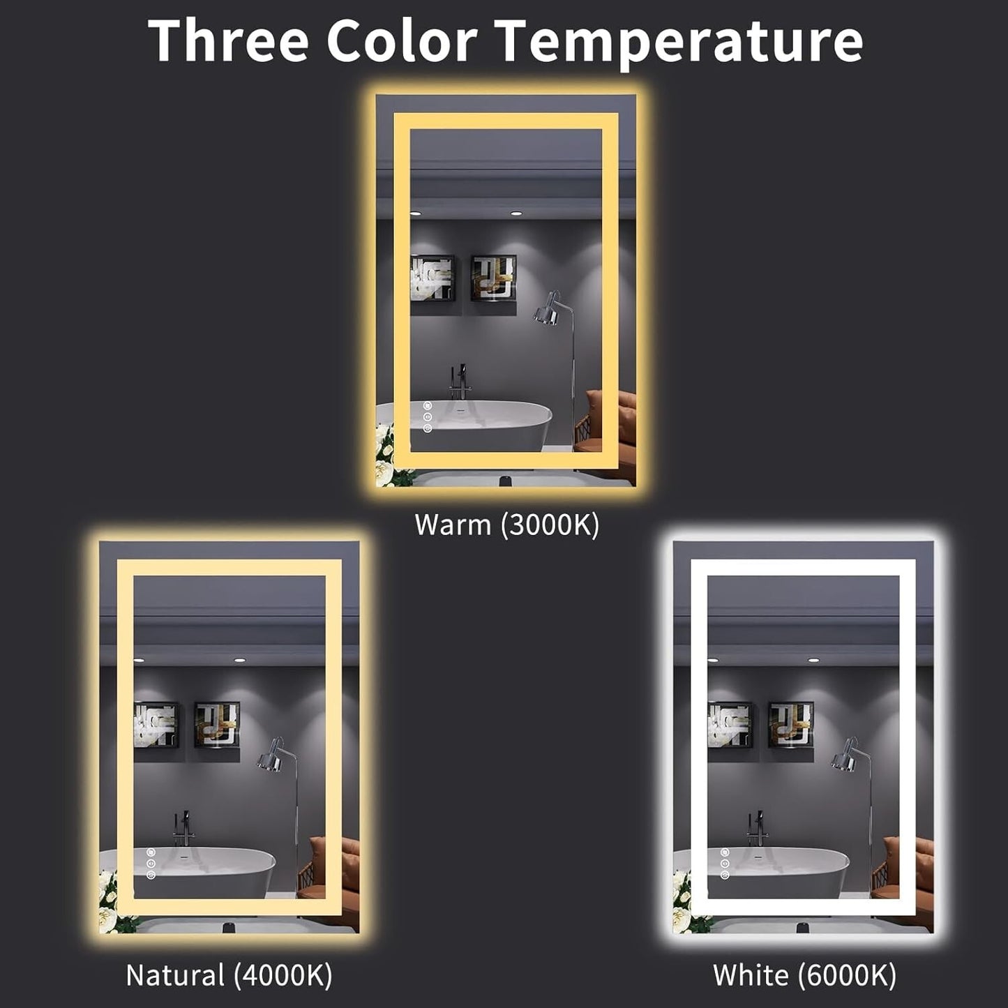 LOAAO 24x36 Inch LED Bathroom Mirror with Lights, Anti-Fog, Dimmable, Backlit