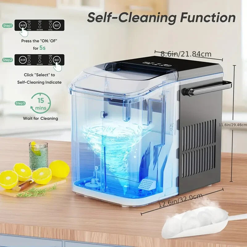 Countertop Ice Maker, Nugget Portable Ice Machine, 2 Bullet Ice Cubes Per Min