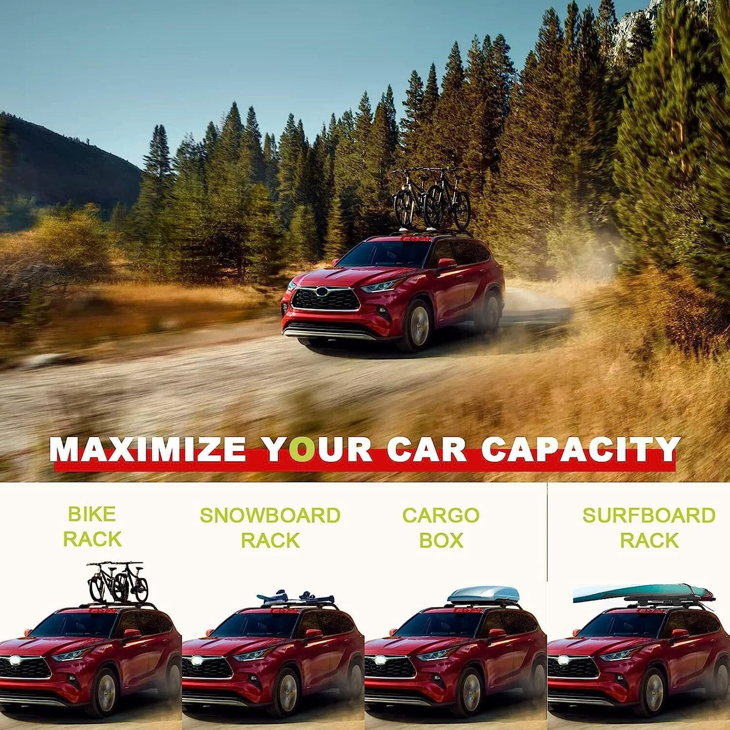 Heavy Duty 260lbs Lockable Cross Bars Roof Racks 20 to 23 Toyota Highlander
