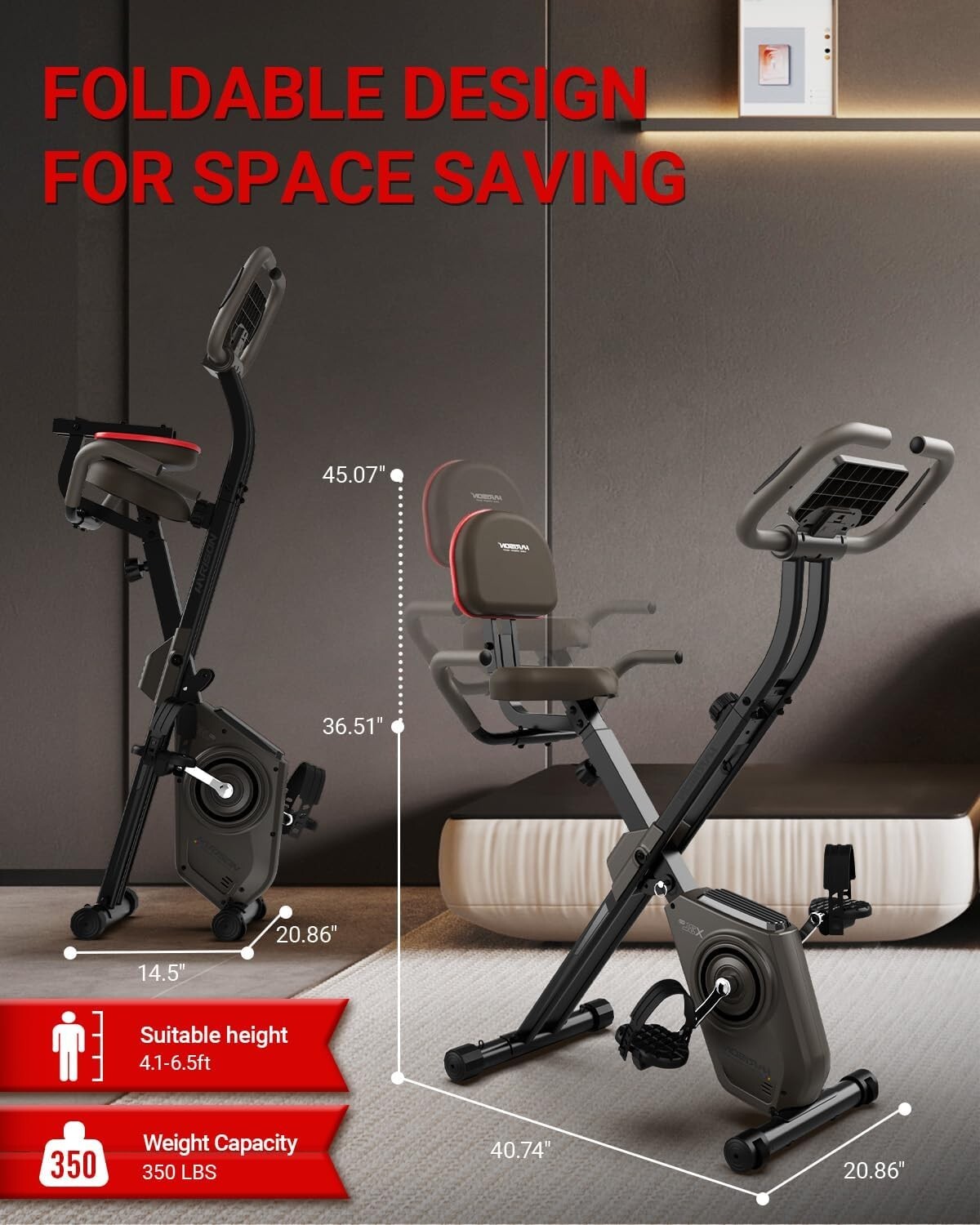 HARISON Folding Exercise Bike 350 LBS Capacity, 5 in 1 Bluetooth Stationary Bike