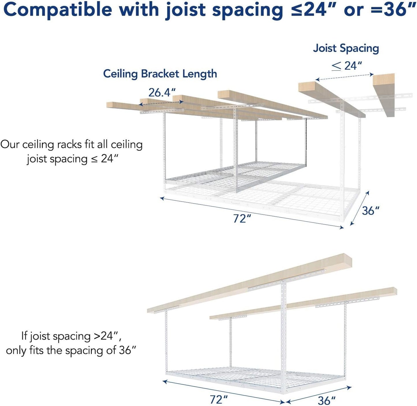 FLEXIMOUNTS 3x6 Overhead Garage Storage Adjustable Ceiling Storage Rack 72" Leng