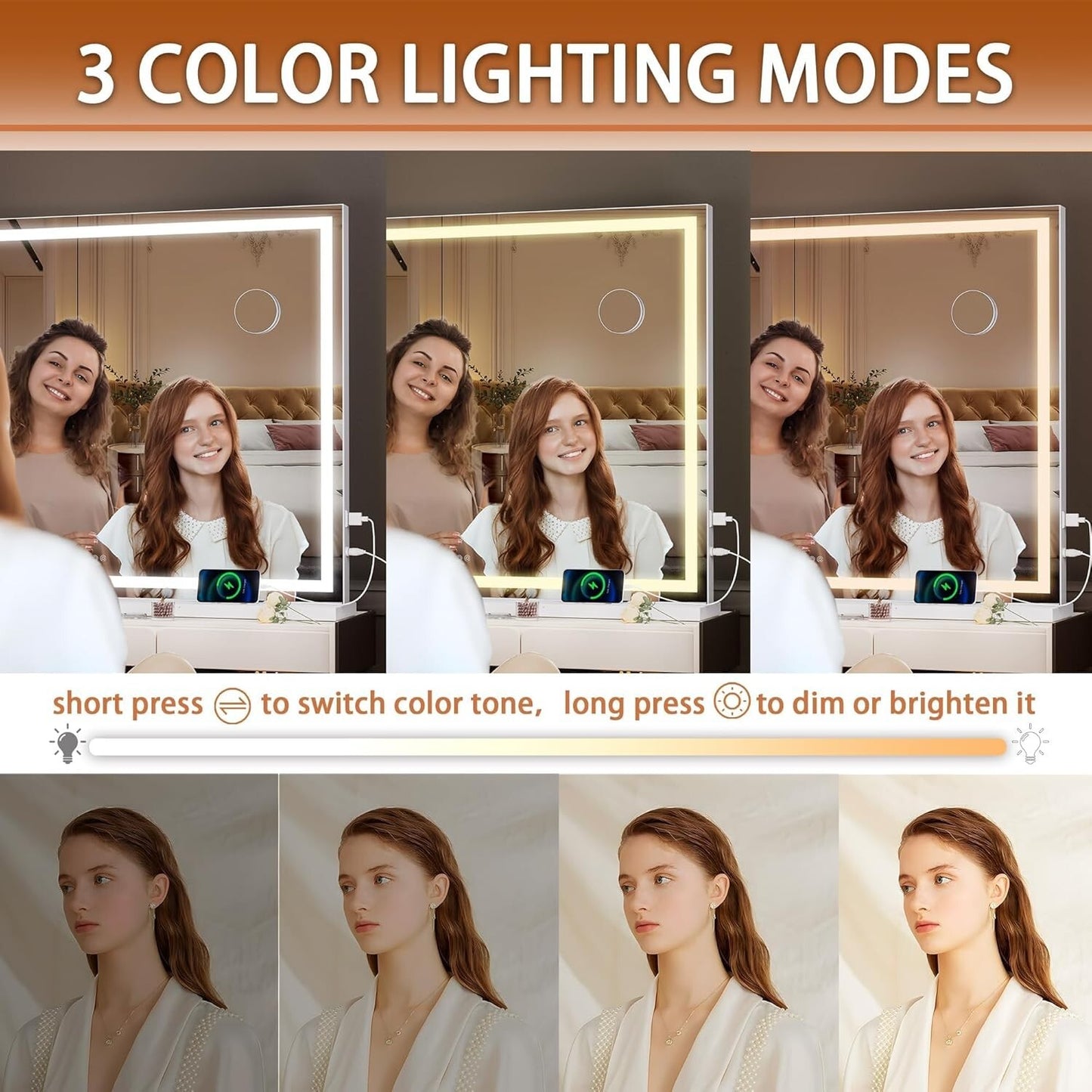 Hasipu Vanity Mirror with Lights, 40" x 30" LED Makeup Mirror, Lighted Makeup