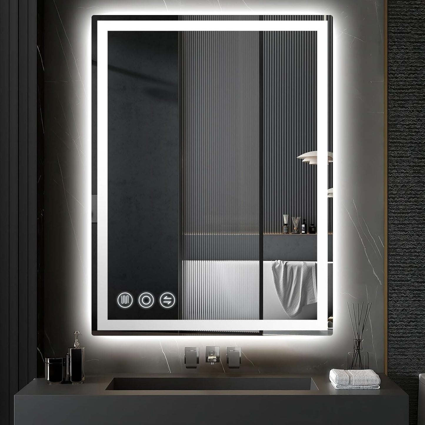 24x32 Inch LED Bathroom Mirror with Stepless Dimmable Wall Mounted Mirrors