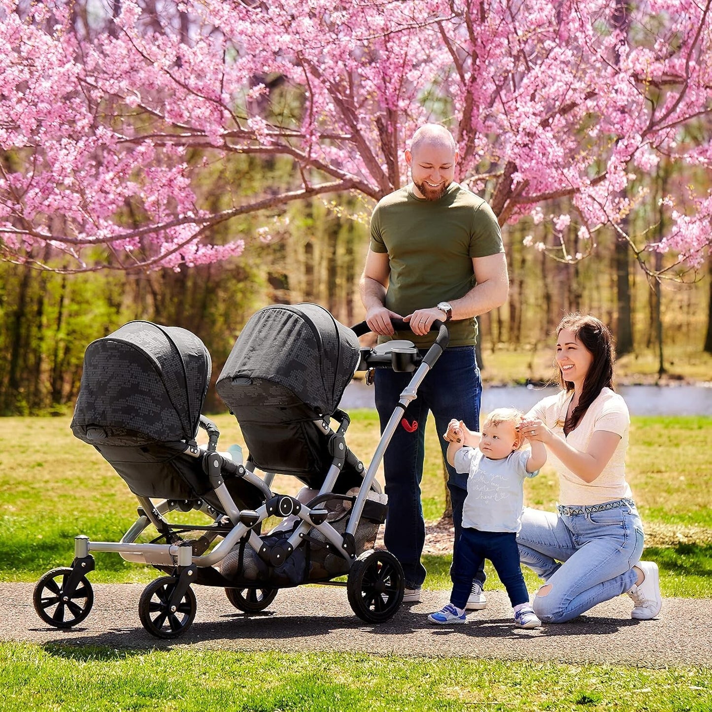 Dream On Me Track Tandem - Double Umbrella Stroller in Black, Lightweight Twin S