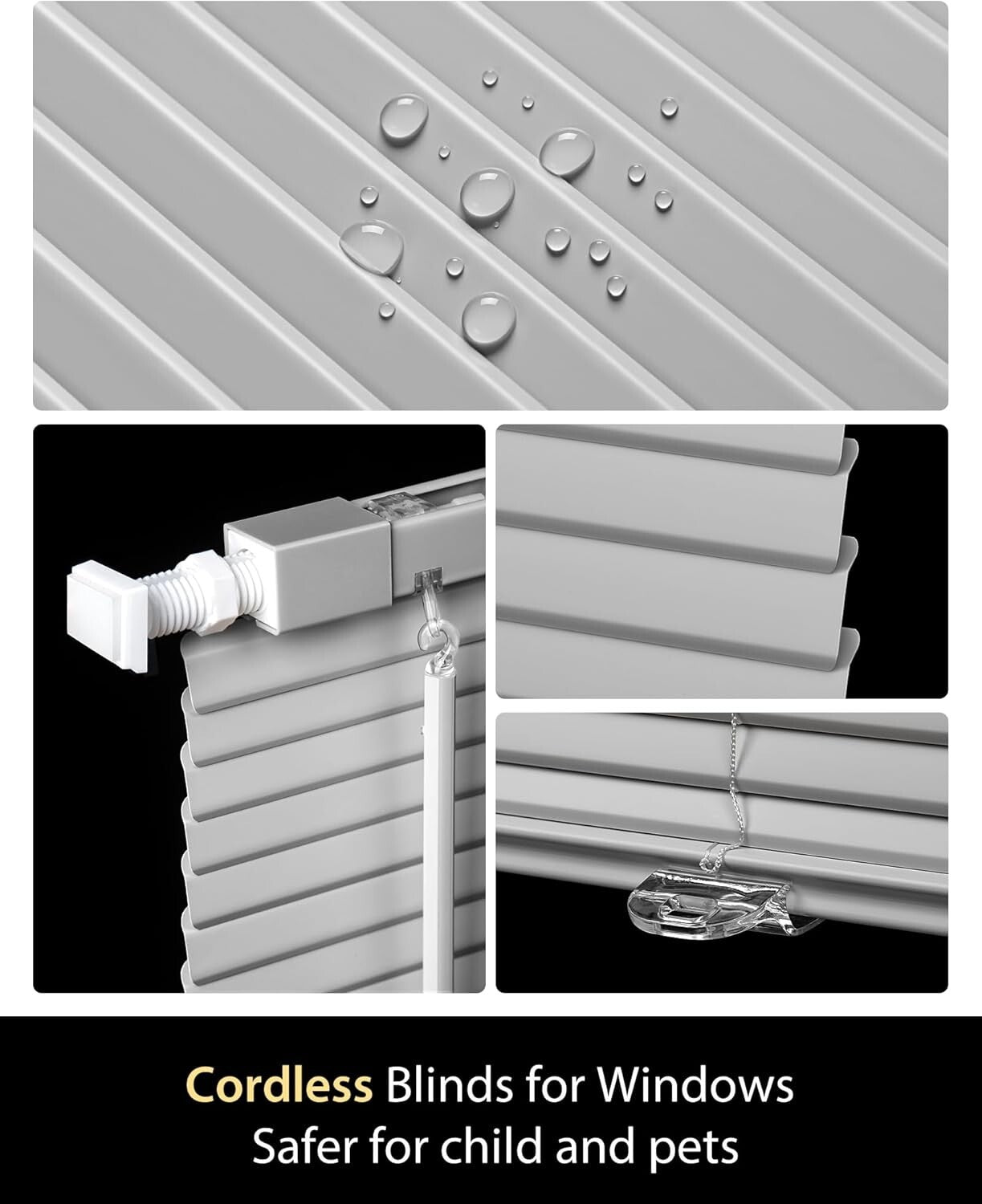 No Tools No Drill Cordless Mini Blinds, 100% Privacy L-Shaped Blades 1" 45x48”