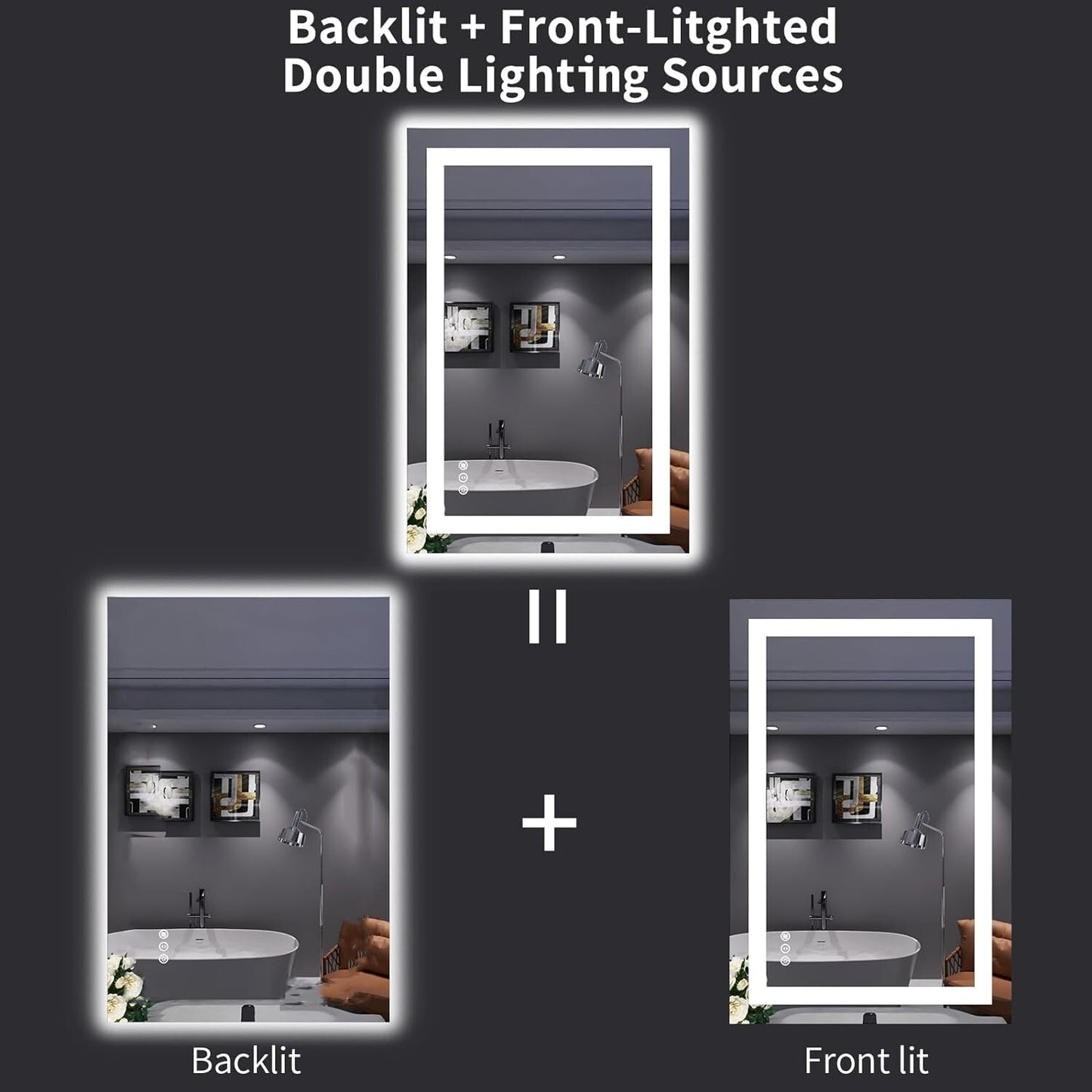 LOAAO 24x36 Inch LED Bathroom Mirror with Lights, Anti-Fog, Dimmable, Backlit