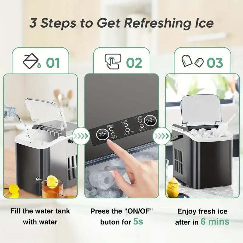 Countertop Ice Maker, Nugget Portable Ice Machine, 2 Bullet Ice Cubes Per Min