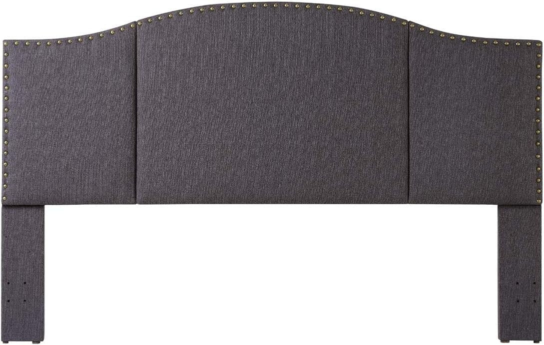 24KF Middle Century Dark Gray Upholstered Foldable Headboard with Antique Brass
