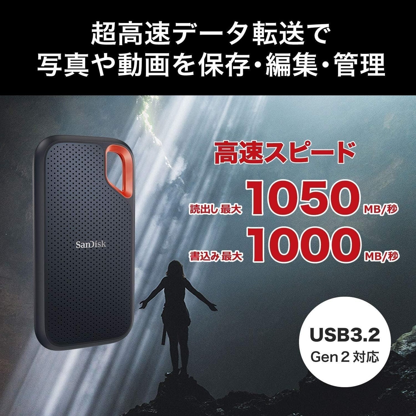SanDisk External SSD 2TB USB 3.2 Gen2 Readable up to 1050MB/s Splashproof Dustpr