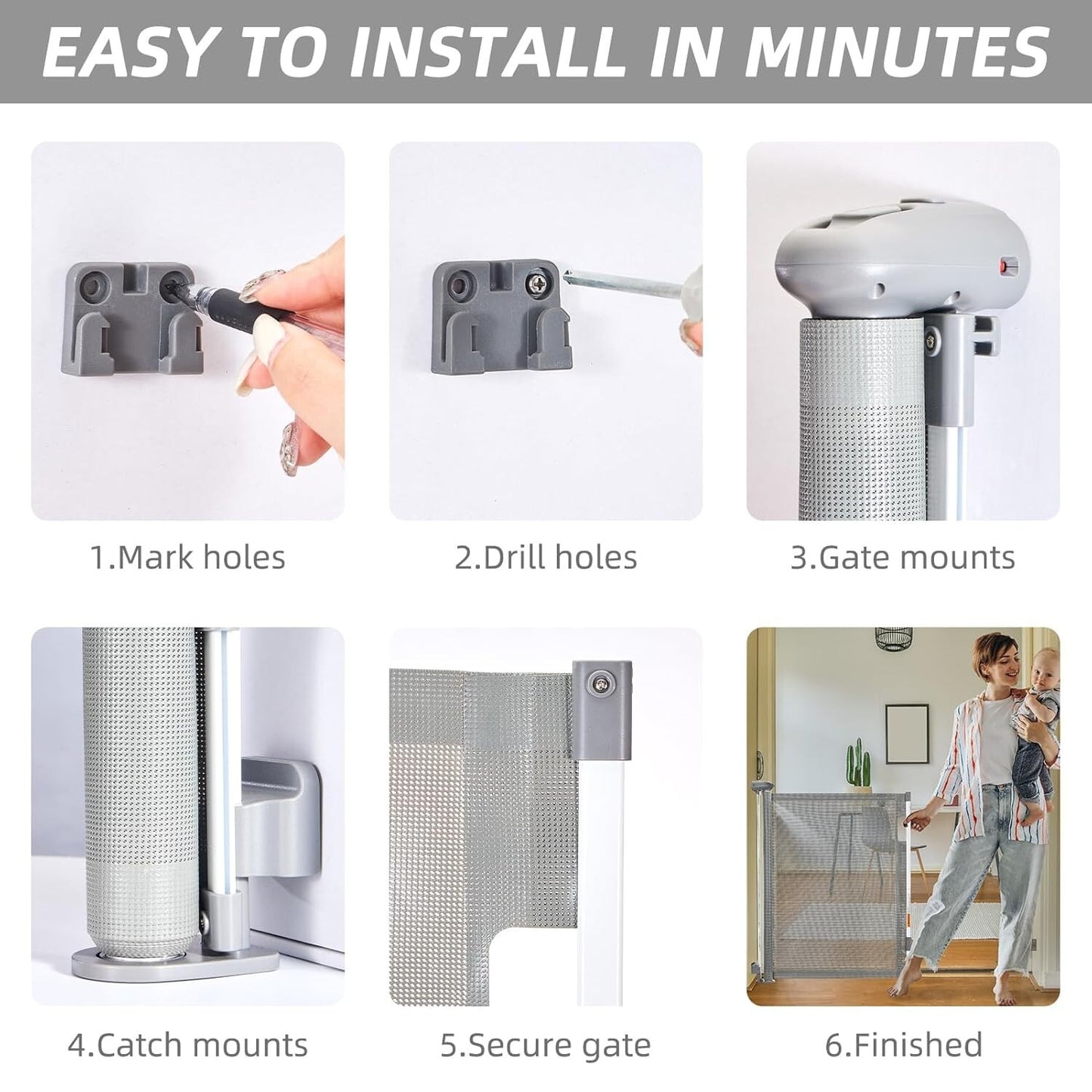 Delxo Retractable Baby Gate for The House, 33" Tall, Extends up to 59" Wide,Baby