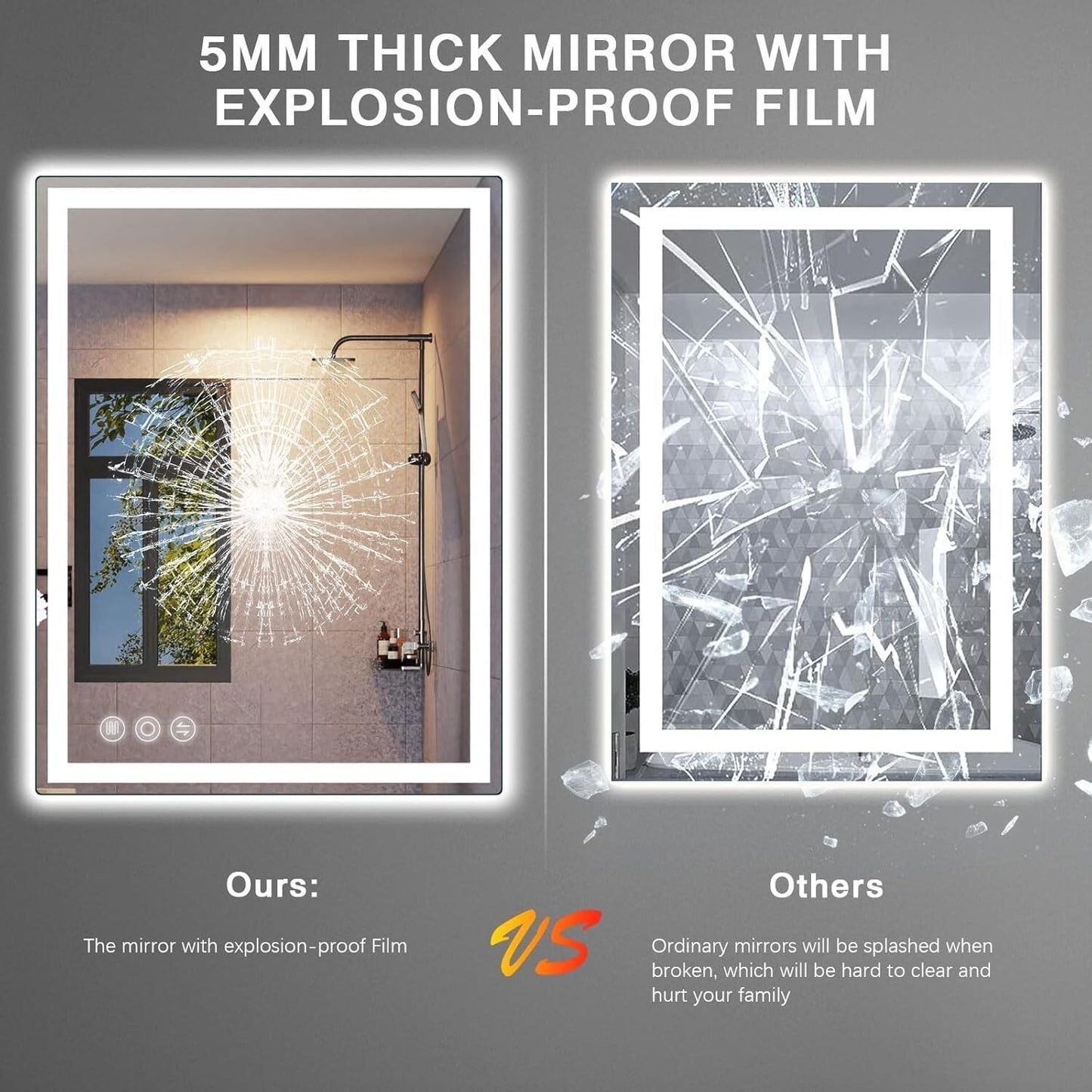 24x32 Inch LED Bathroom Mirror with Stepless Dimmable Wall Mounted Mirrors