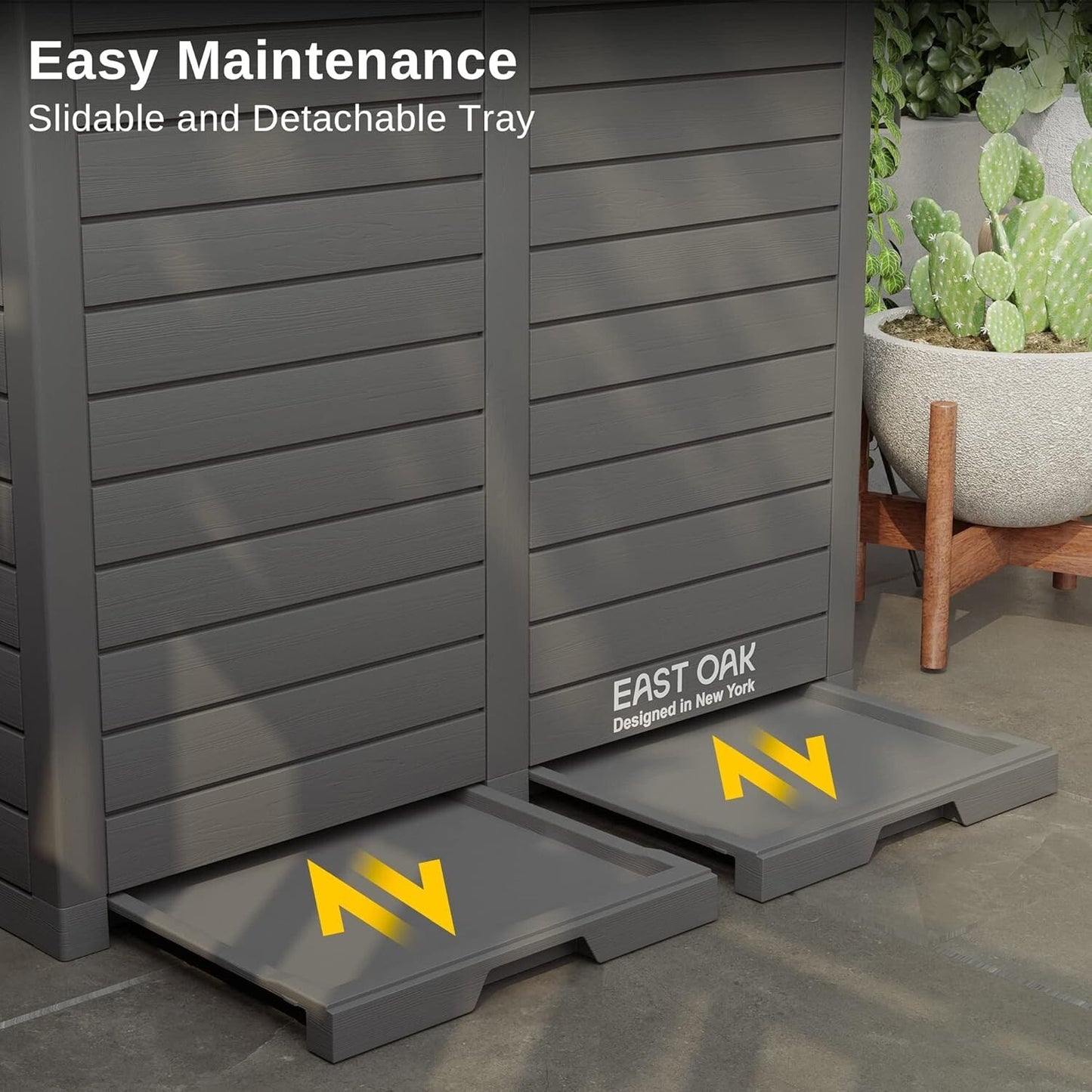 EAST OAK 62 Gallon Outdoor Trash Can, Waterproof Resin Garbage Can with Stepped