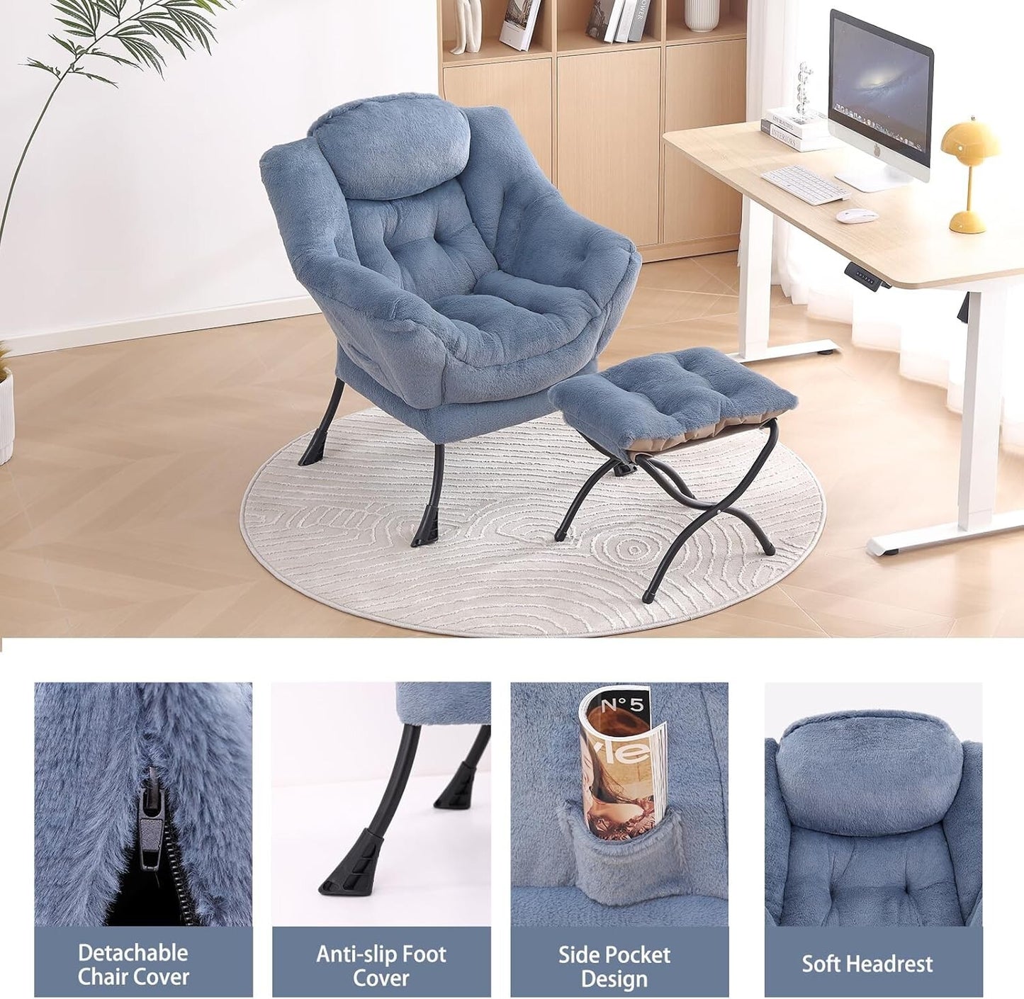 LITA Lazy Chair with Ottoman, Modern Accent Leisure Upholstered Sofa Chair
