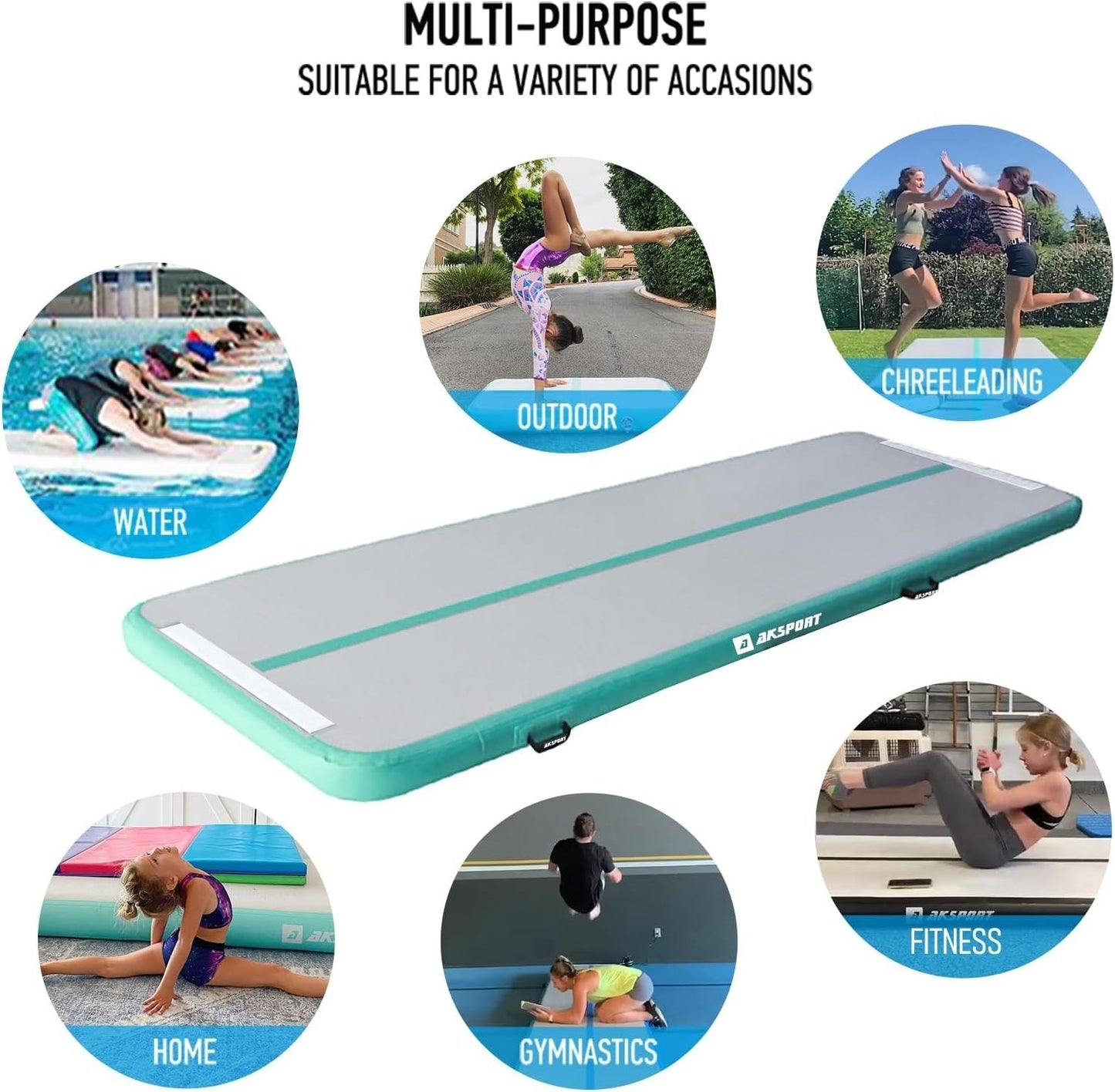 9.84’x3.3’x4” AKSPORT Gymnastics Air Mat Tumble Track Tumbling Mat Inflatable