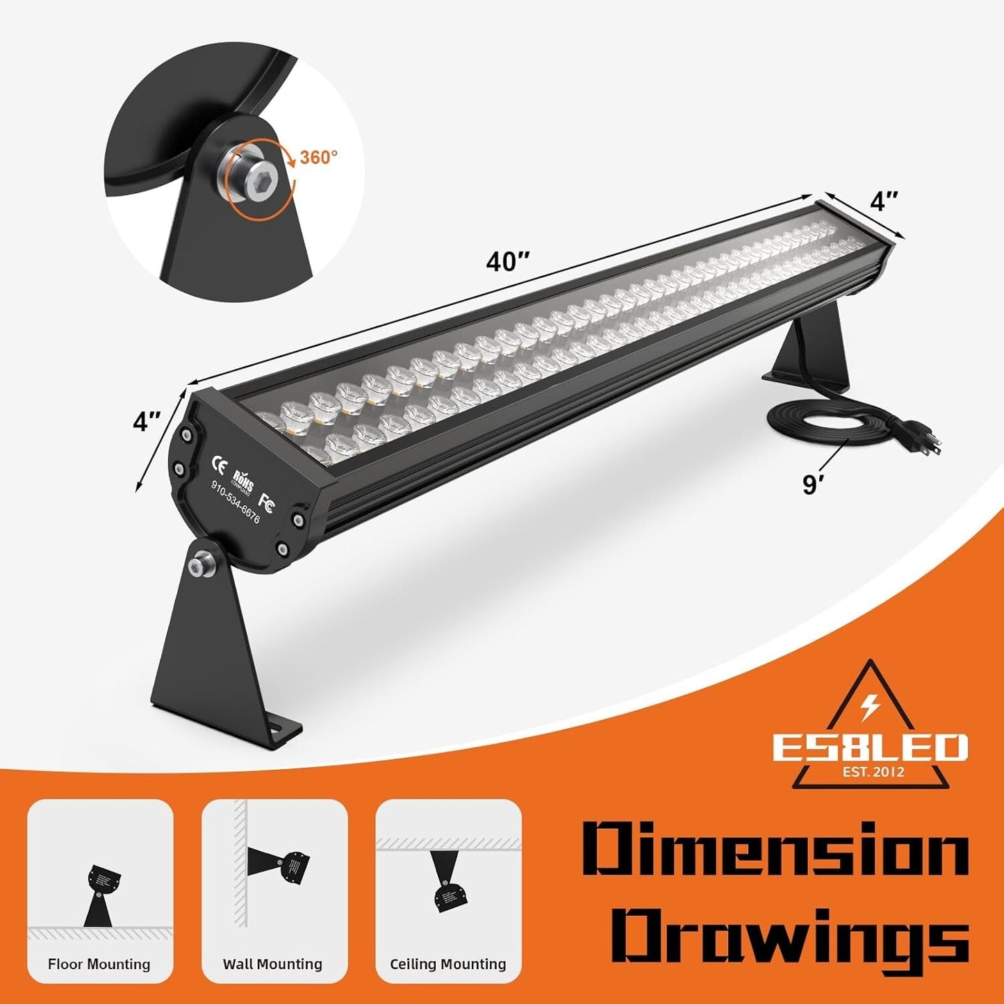 72W LED Linear Floodlight, 5700K Crystal Bright White, Adjustable Lighting