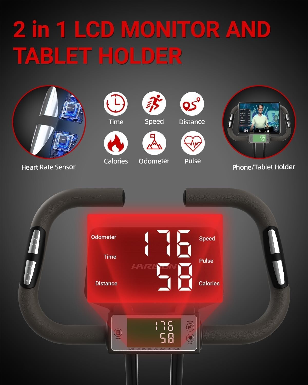 HARISON Folding Exercise Bike 350 LBS Capacity, 5 in 1 Bluetooth Stationary Bike