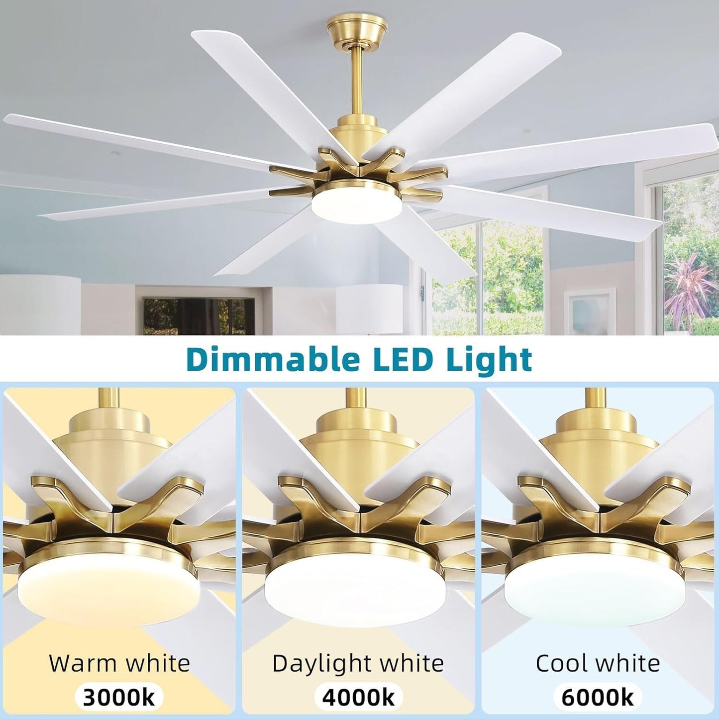 Sofucor 66 inch Ceiling Fans with Lights and Remote Control, Modern Smart Indoor
