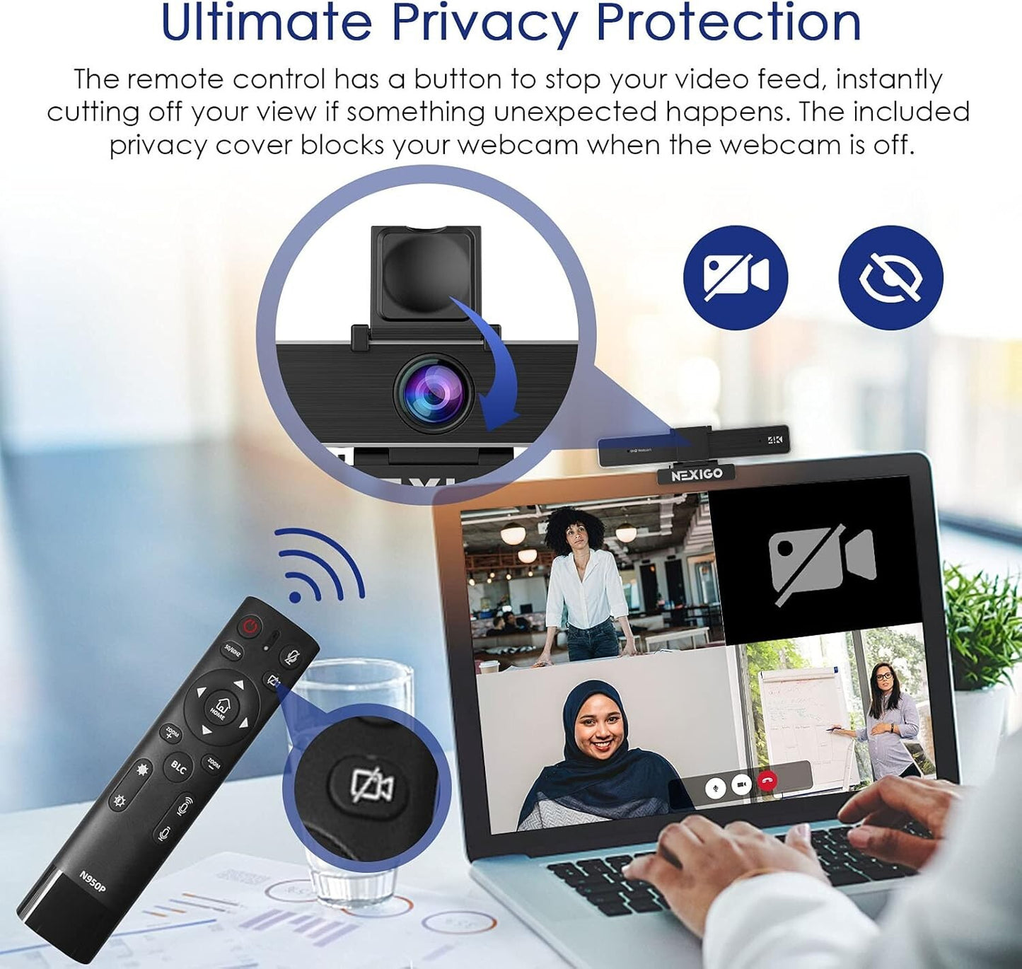 NexiGo Zoom Certified, N950P (Gen 2) 4K Zoomable Webcam, RF Remote, Sony_Starvis
