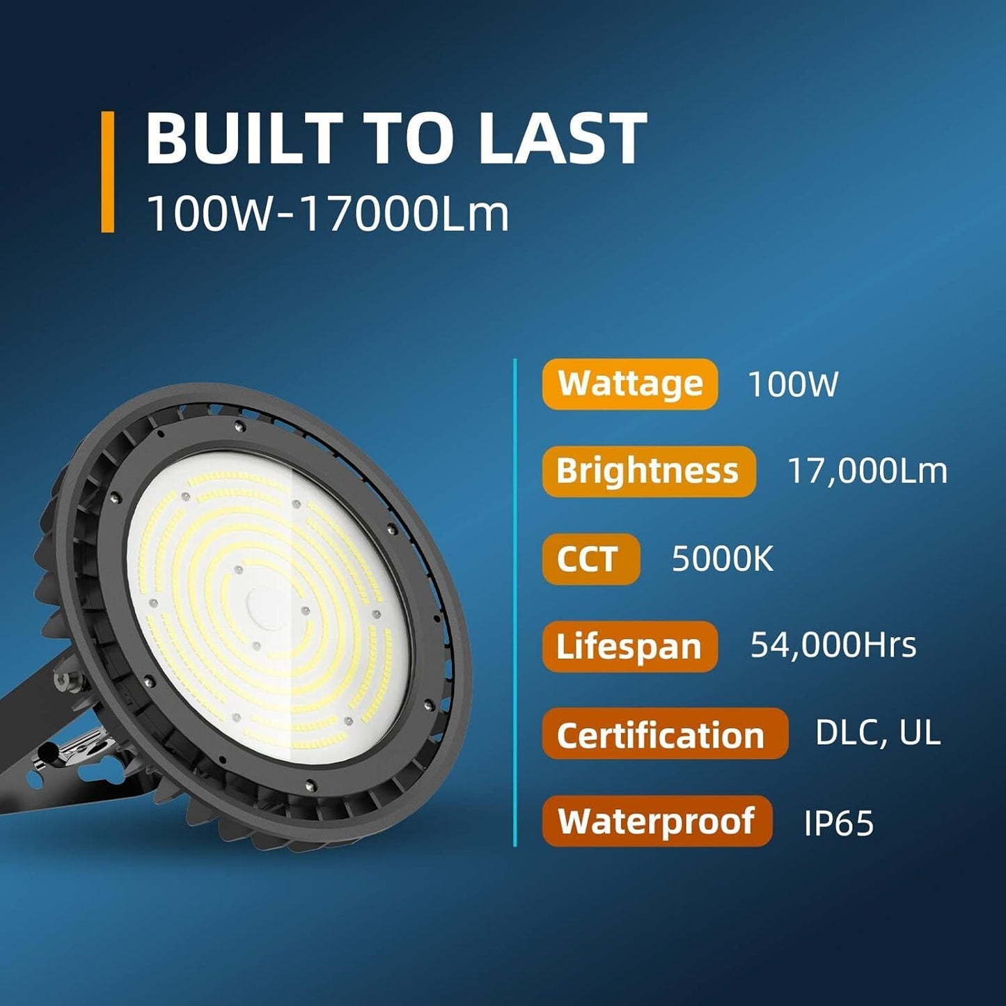 Adiding UFO LED High Bay Light 100W 170LM/W Bright 100-277V 0-10V Dimmable UL DL