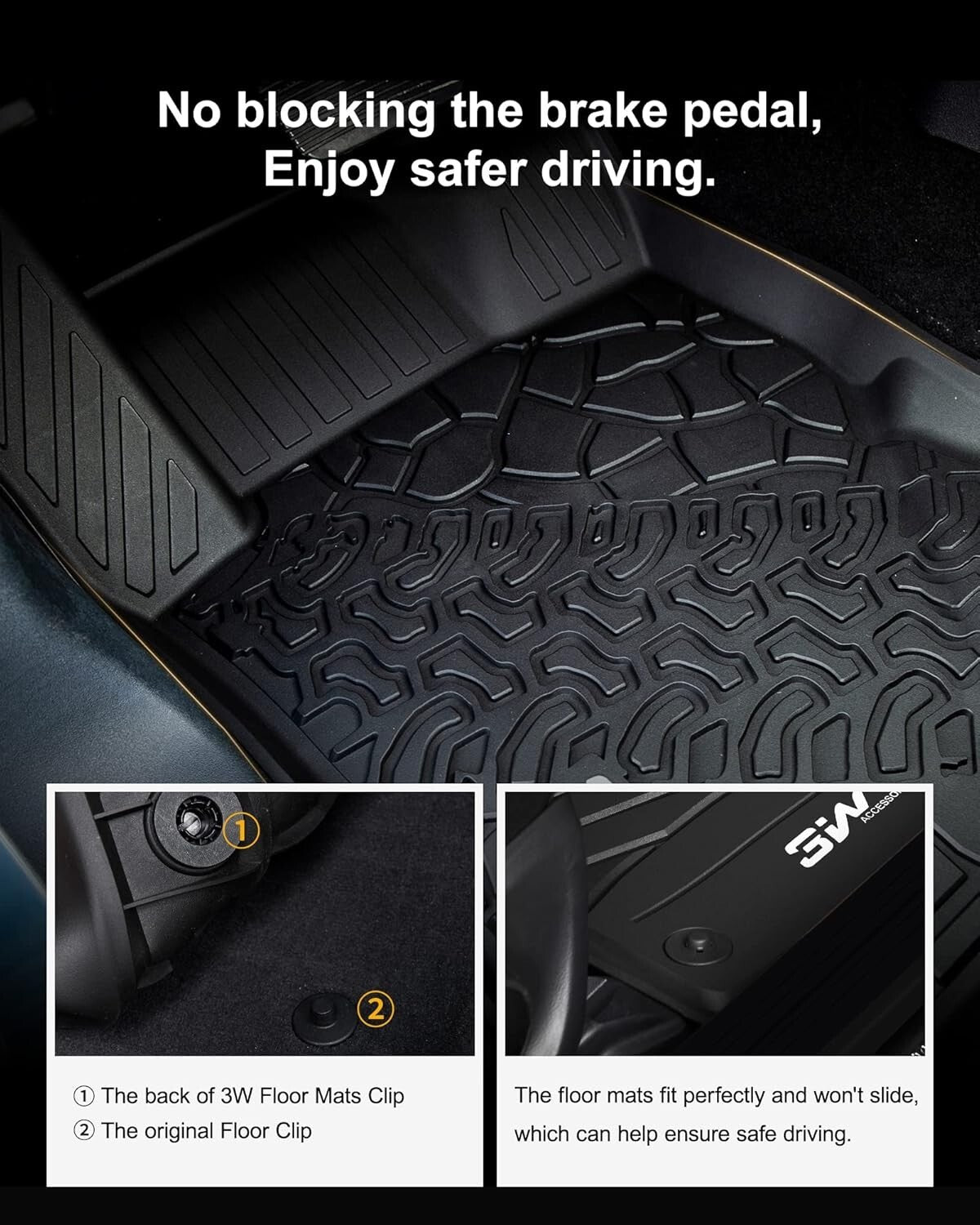 3W Floor Mats Combo for Ford Bronco 21-24 4D, Cargo Liner and Rear Seat Cover