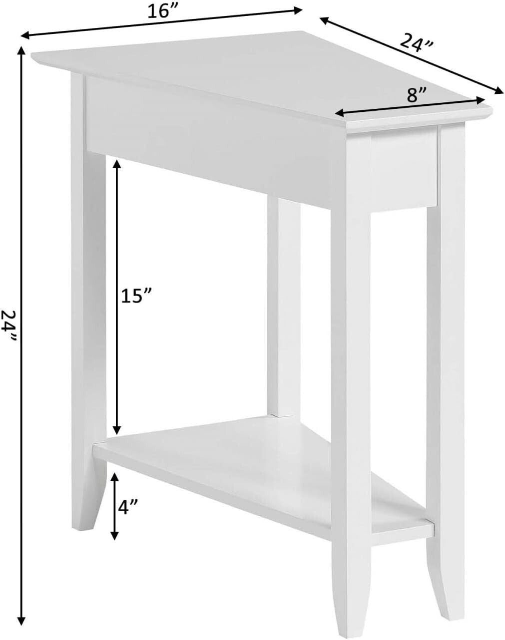 Leick Home Laurent Wedge Table with Shelf, White, 24 in x 17 in x 24 in