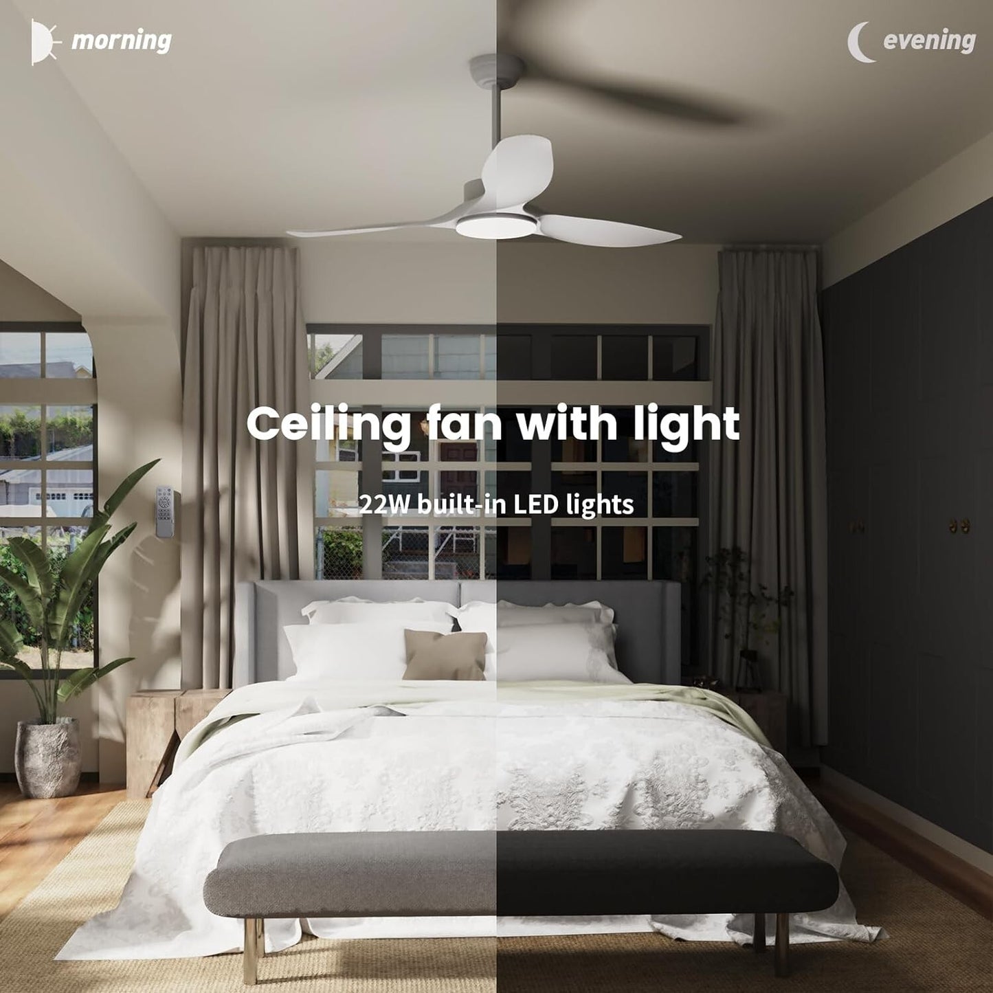 Ceiling Fan 52" Ceiling Fans with Lights Remote Control,White Ceiling Fan 3CCT 2