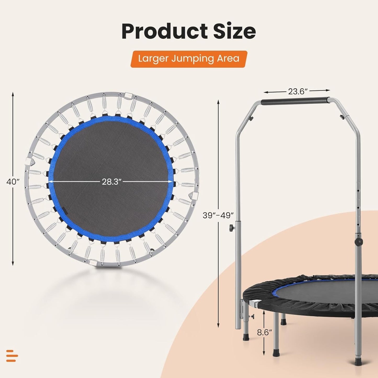 Sweetcrispy 40” Foldable Mini Trampoline for Adults, Exercise Trampoline
