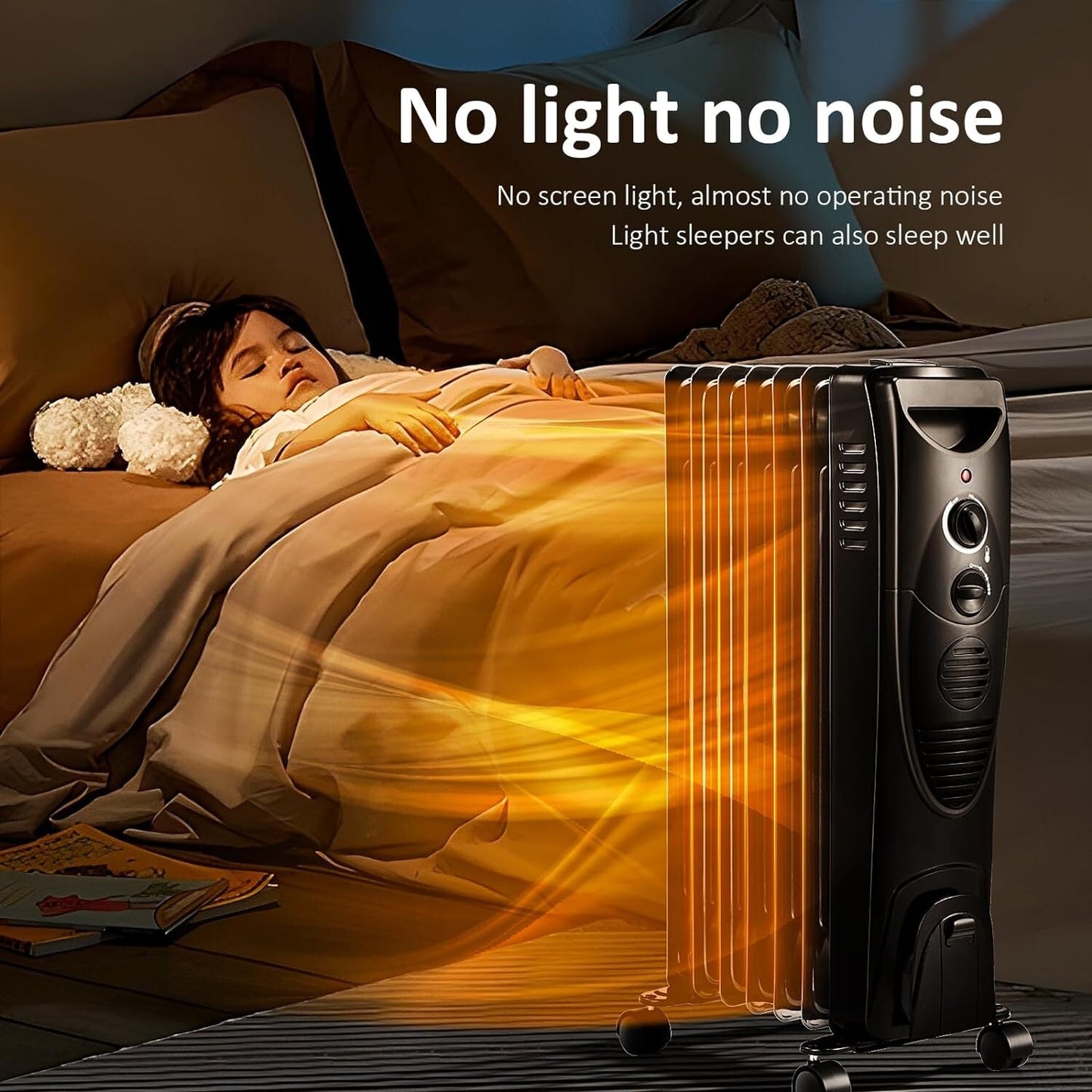 Oil Filled Radiator Heater, 1500W Portable Electric Space Heater, TipOver Switch