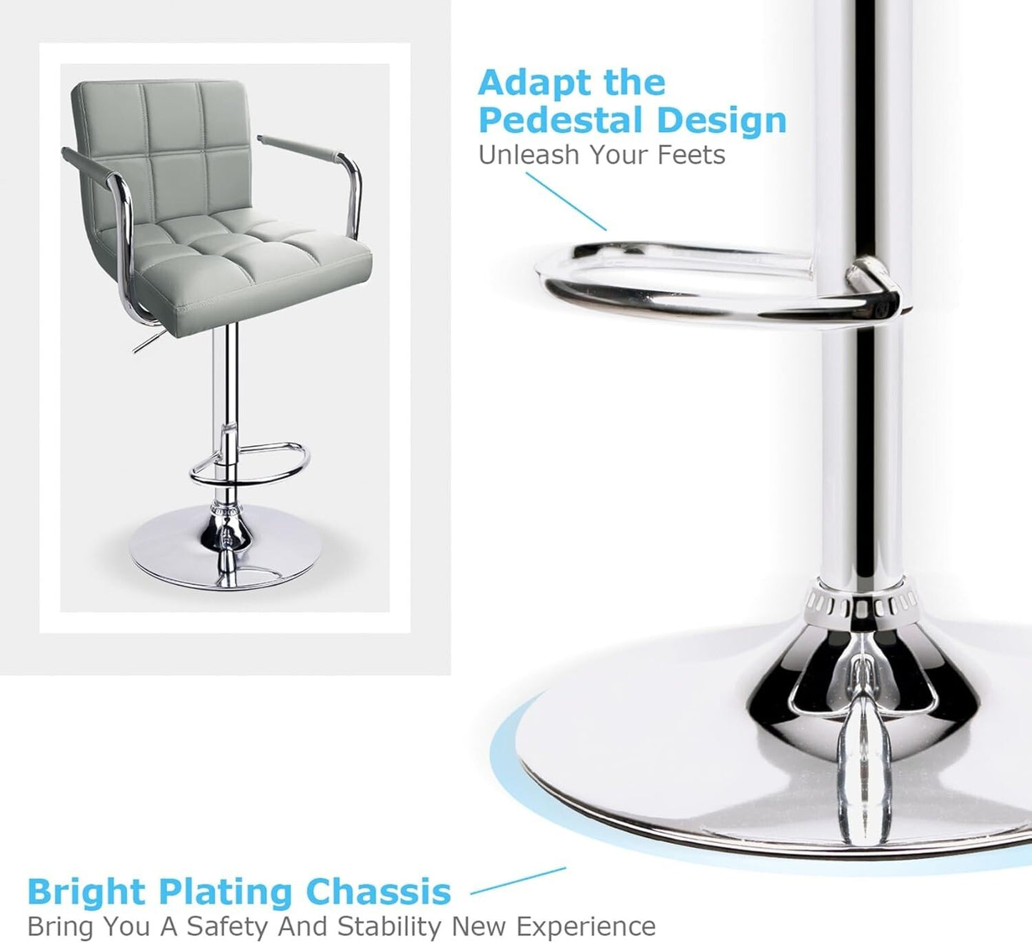 Leopard Adjustable Bar Stools with Armrest, Square Back Swivel Double Stitching