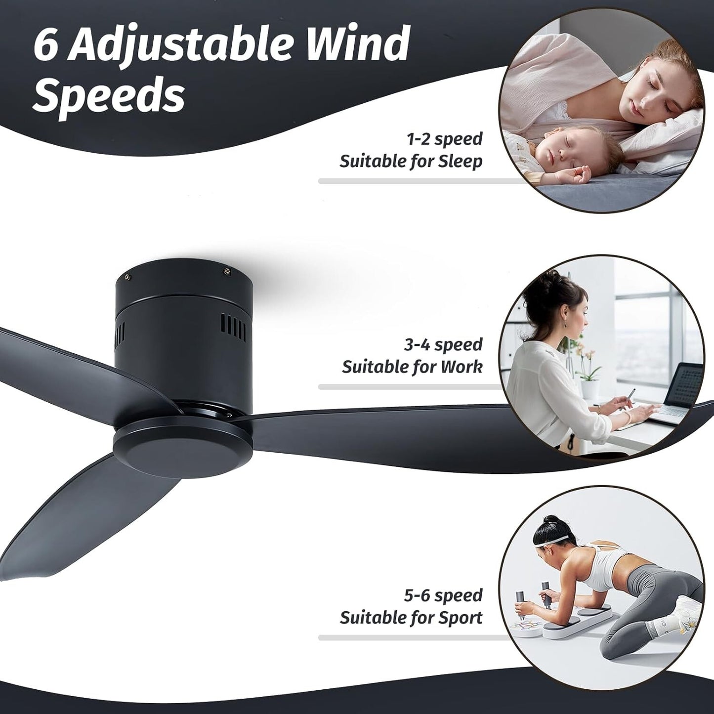 LEEAGLEGRY 52''Ceiling Fan no Light,3 ABS Blade,Reversible Quiet DC Motor,Timed