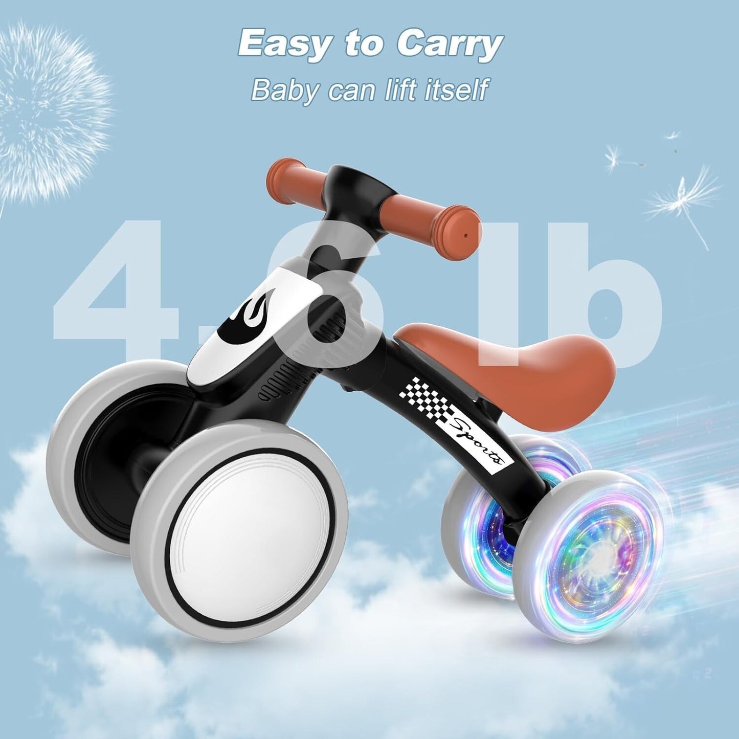 Colorful Lighting Baby Balance Bike Toys for 1 Year Old Boy Gifts, 10-36 Month