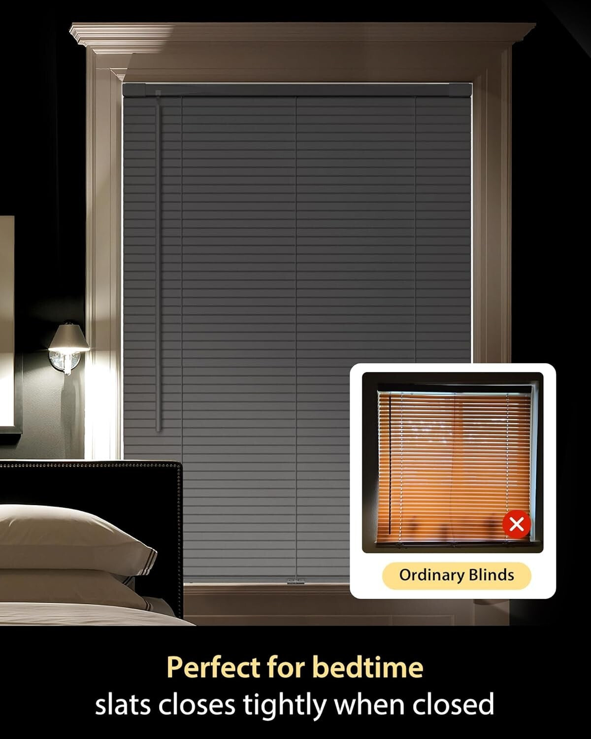 No Tools No Drill Cordless Mini Blinds, 100% Privacy L-Shaped Blades 1" 45x48”