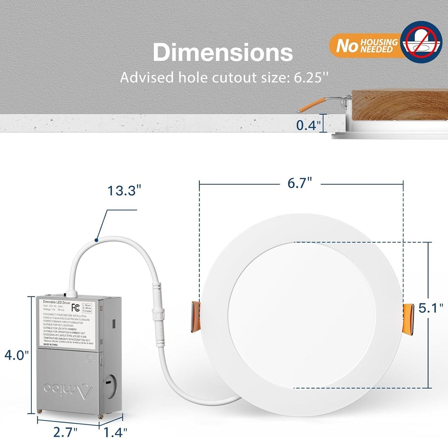 Amico 6 Pack 6 Inch 5CCT Ultra-Thin LED Recessed Ceiling Light with Junction Box