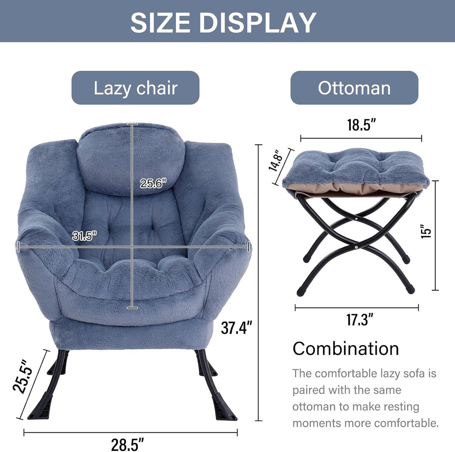 LITA Lazy Chair with Ottoman, Modern Accent Leisure Upholstered Sofa Chair