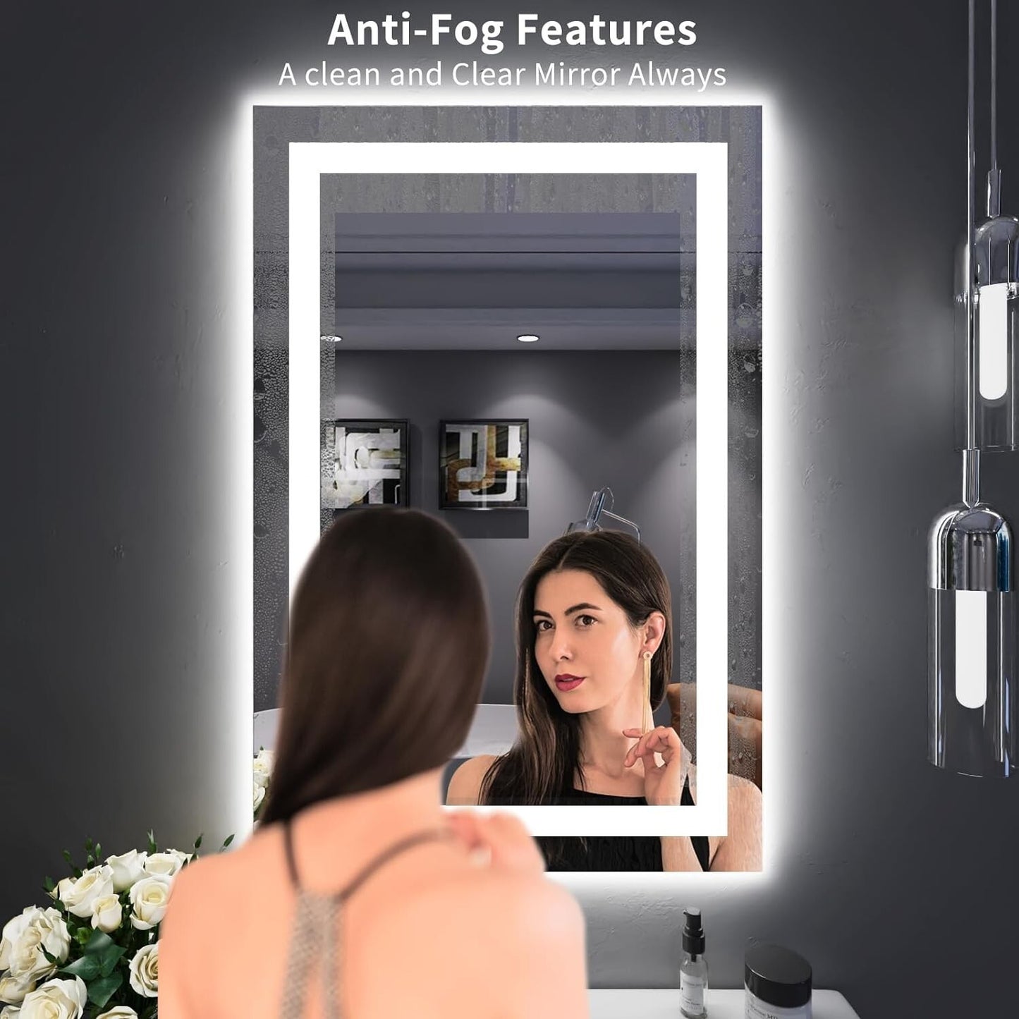 LOAAO 24x36 Inch LED Bathroom Mirror with Lights, Anti-Fog, Dimmable, Backlit