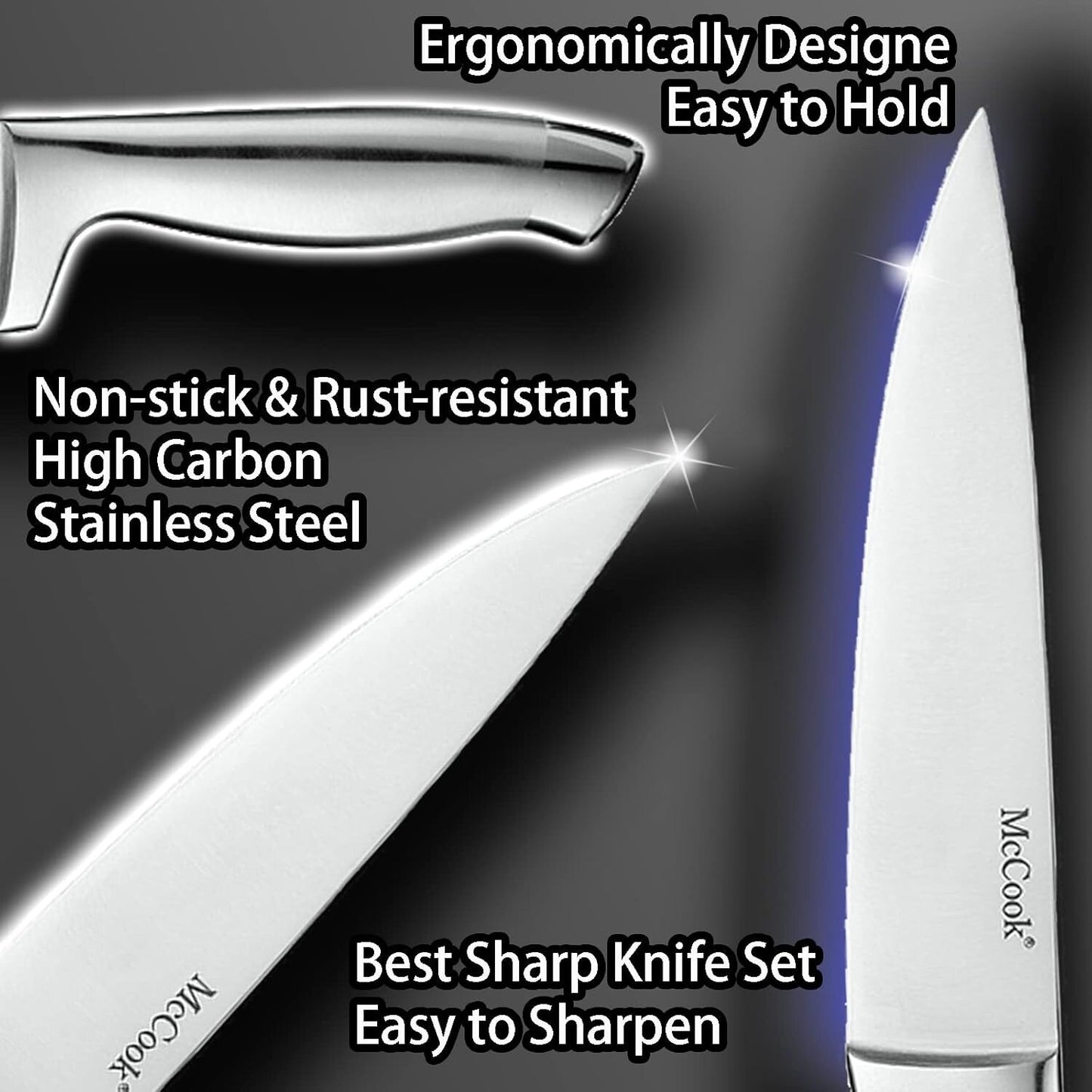 McCook® Knife Sets with Built-in Sharpener,German Stainless Steel Hollow Handle