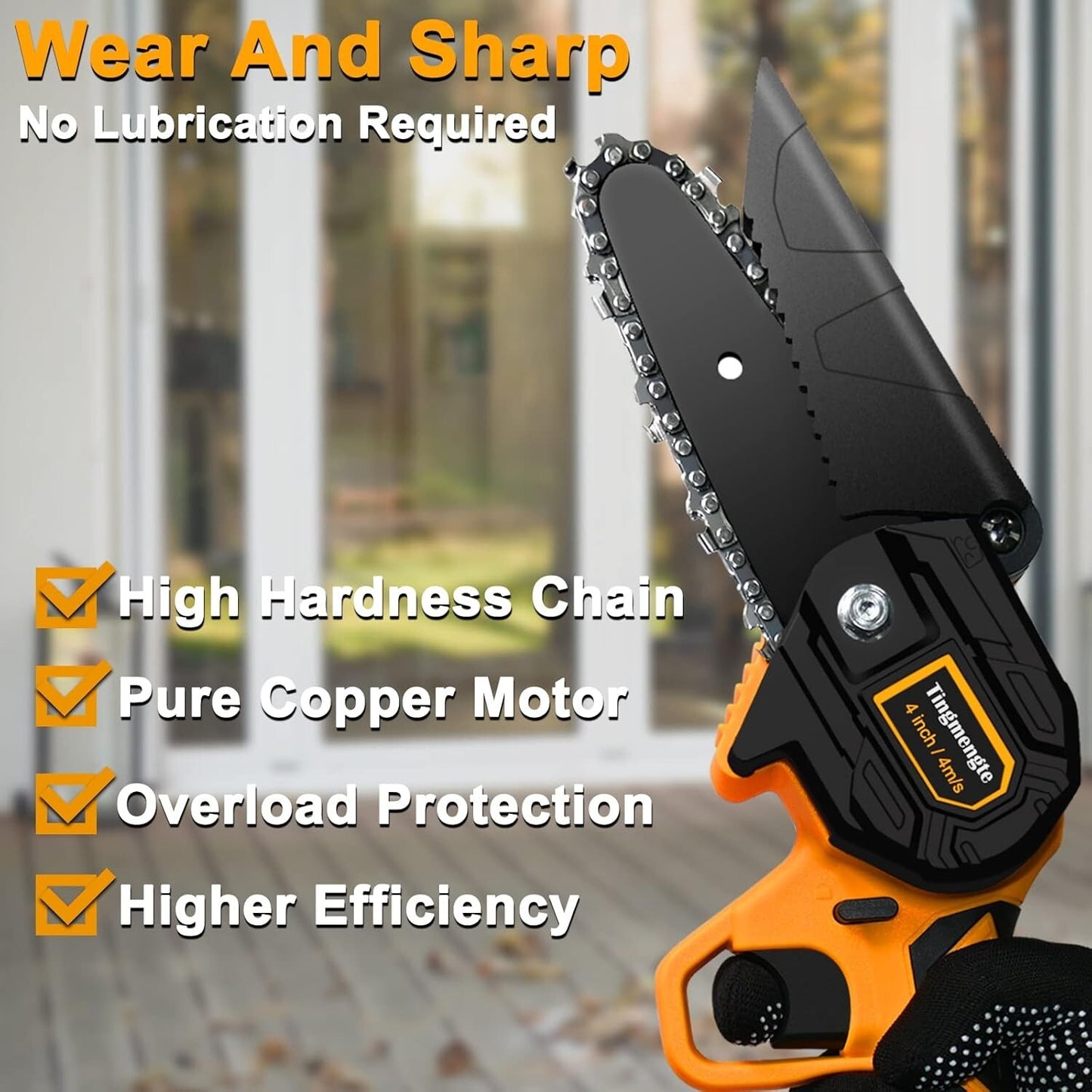 4 Inch Cordless Mini Chainsaw, Battery Operated with 24V 10000mAh Rechargeable