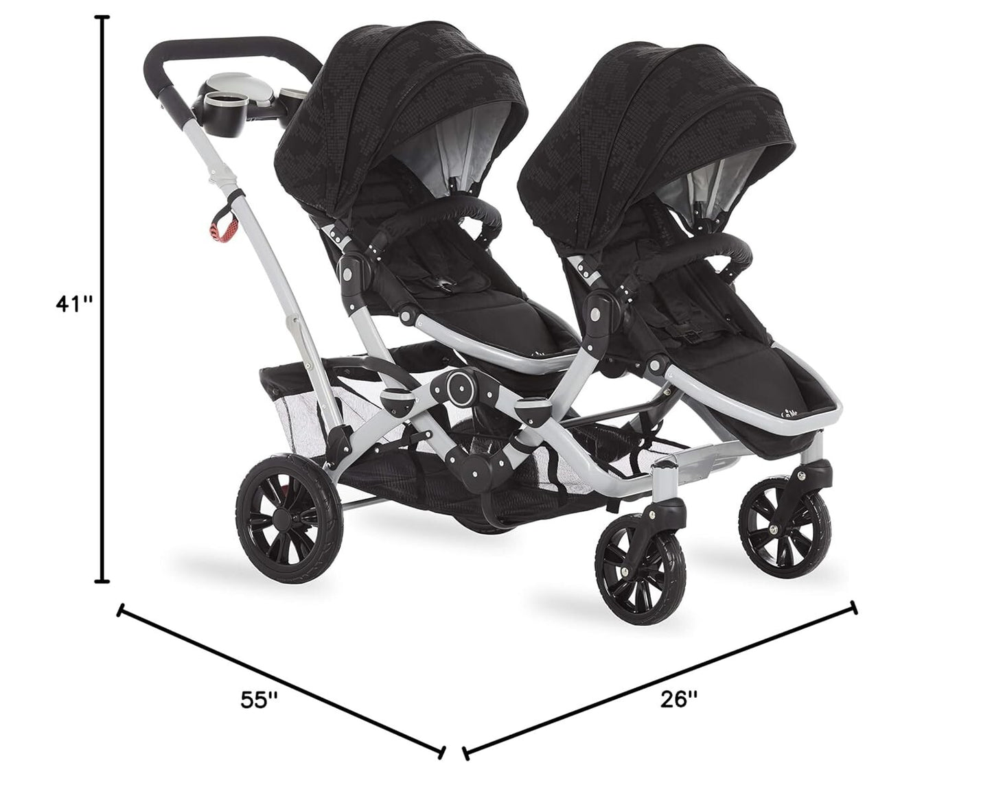 Dream On Me Track Tandem - Double Umbrella Stroller in Black, Lightweight Twin S