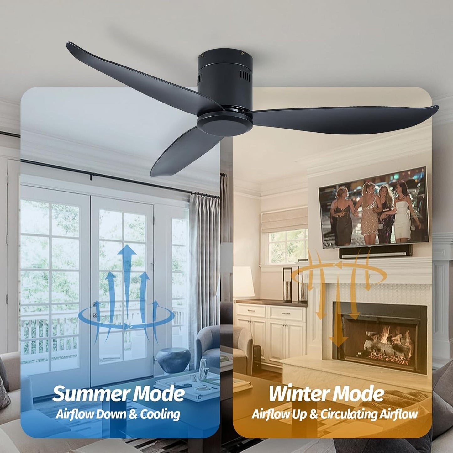 LEEAGLEGRY 52''Ceiling Fan no Light,3 ABS Blade,Reversible Quiet DC Motor,Timed