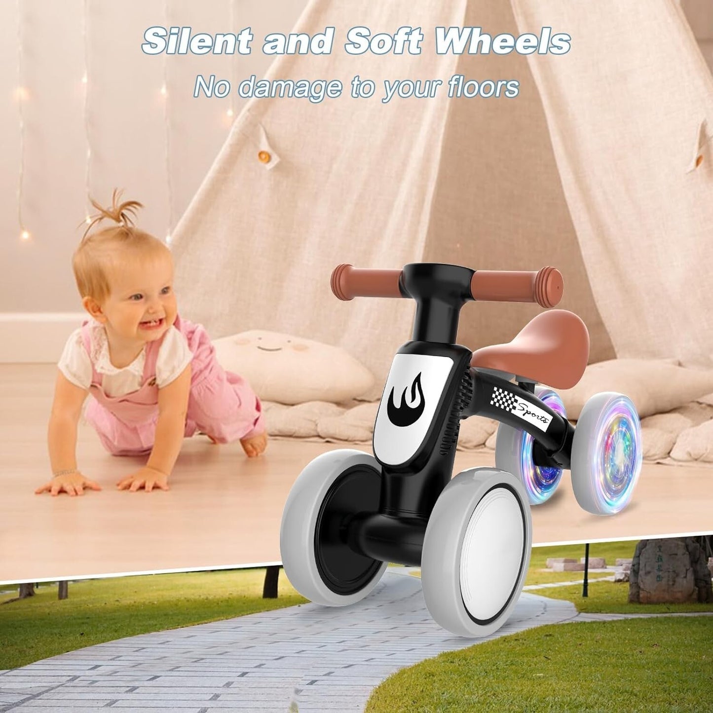 Colorful Lighting Baby Balance Bike Toys for 1 Year Old Boy Gifts, 10-36 Month