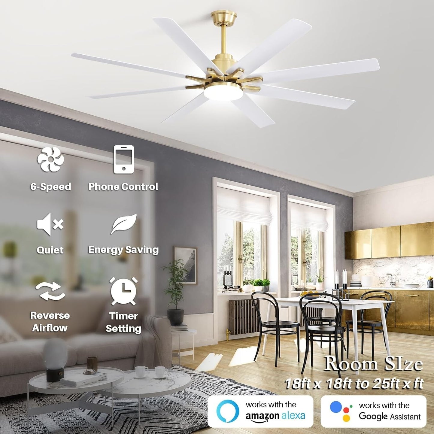 Sofucor 66 inch Ceiling Fans with Lights and Remote Control, Modern Smart Indoor