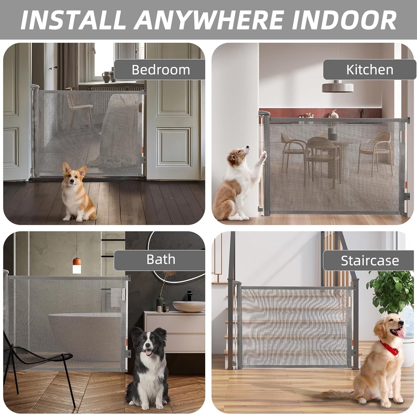 Delxo Retractable Baby Gate for The House, 33" Tall, Extends up to 59" Wide,Baby