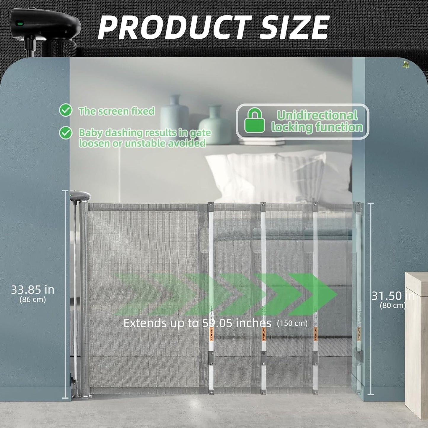Delxo Retractable Baby Gate for The House, 33" Tall, Extends up to 59" Wide,Baby