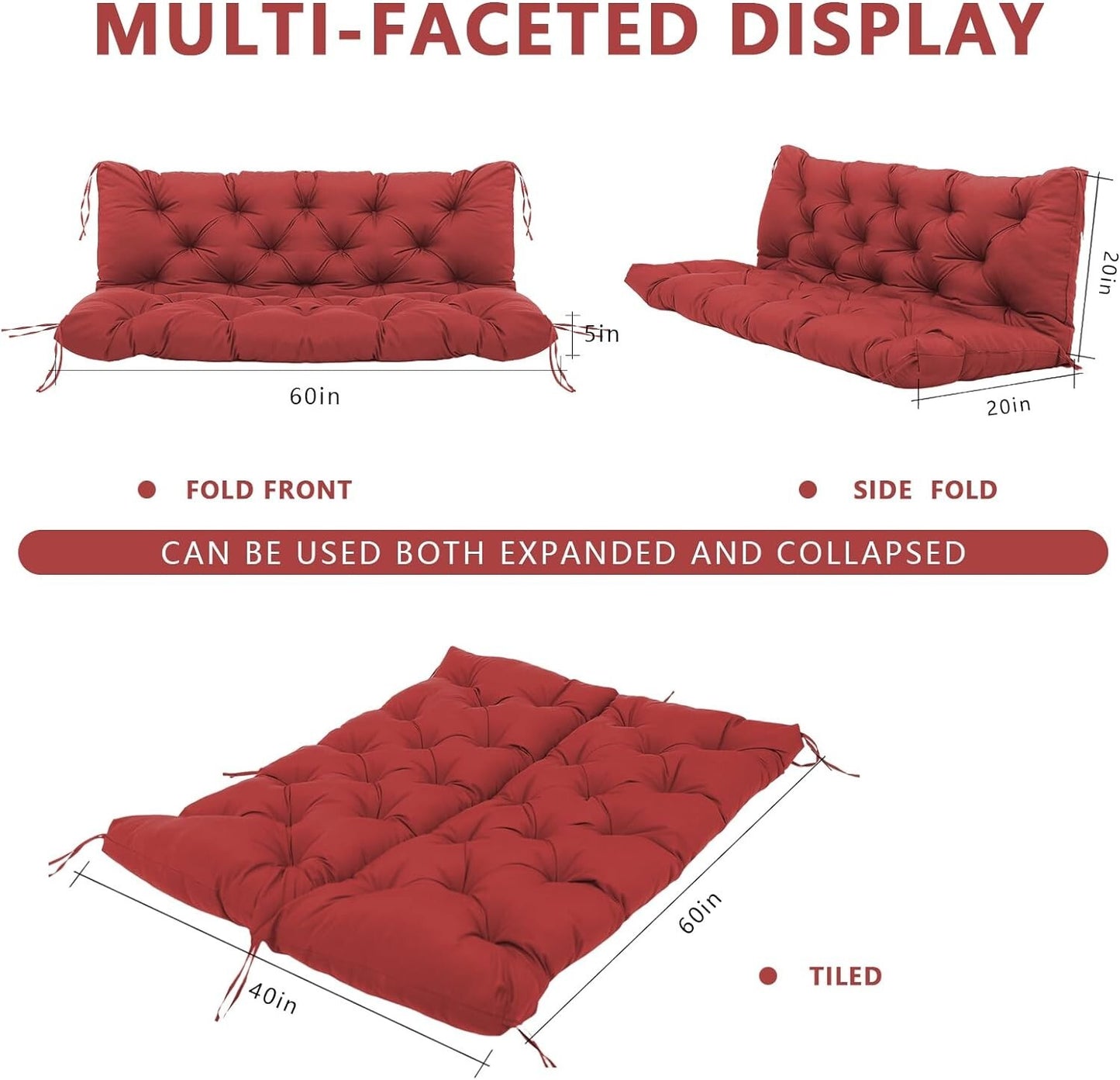 3 Seater Porch Swing Replacement Cushion Outdoor Waterproof Swing Cushions Thick