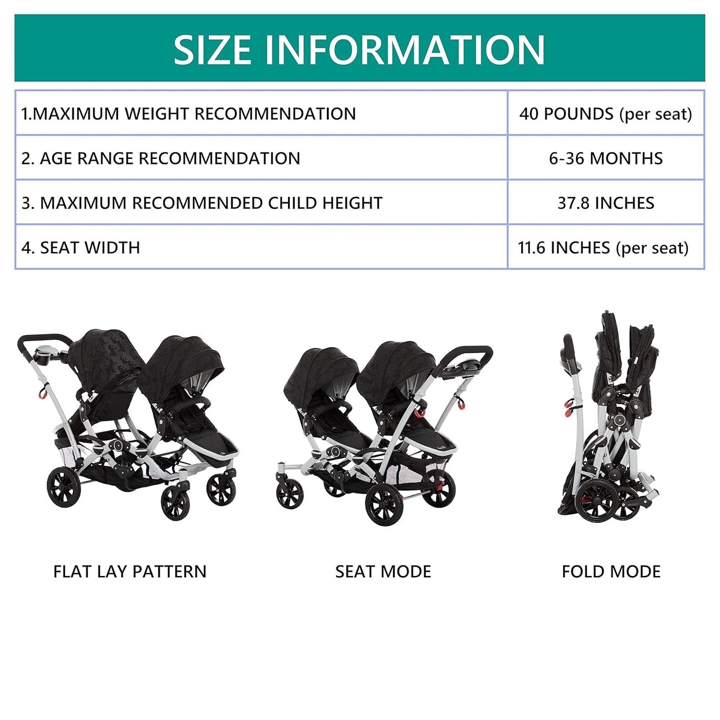 Dream On Me Track Tandem - Double Umbrella Stroller in Black, Lightweight Twin S