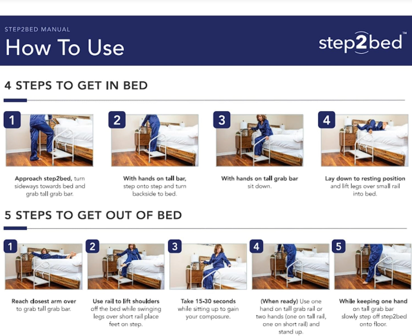 step2bed Deluxe Bed Rails for Elderly Adults - Adjustable Height Bed Safety Rail